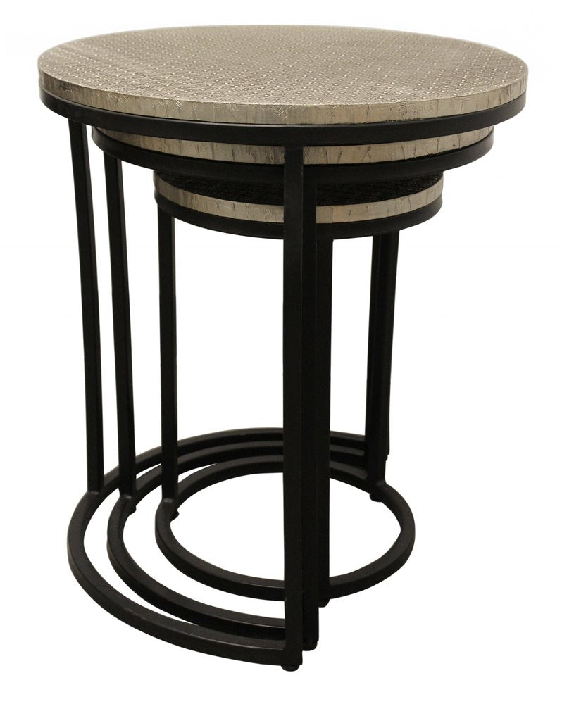 Set of Three 19 Black and Silver Round Nested Tables