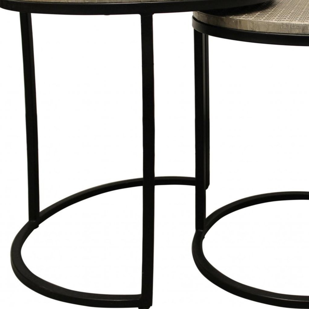 Set of Three 19 Black and Silver Round Nested Tables