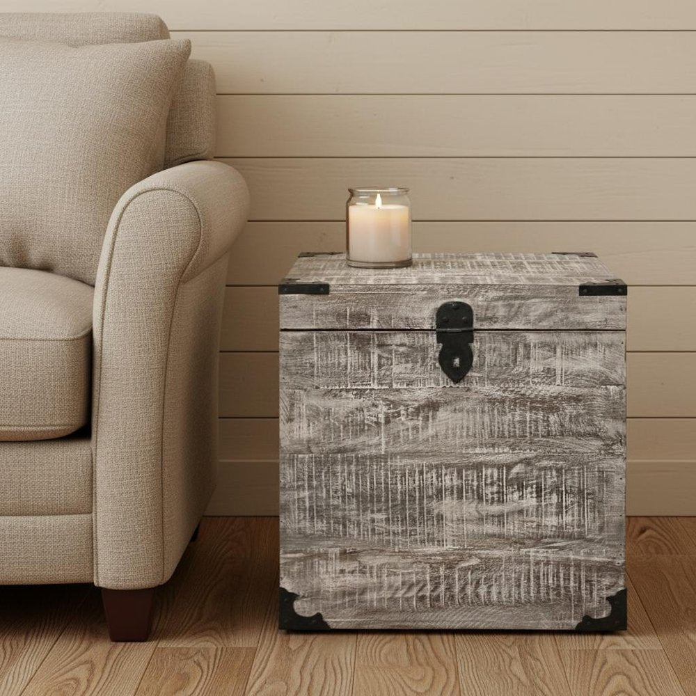 Gray Solid Wood Square End Table - 20-inch