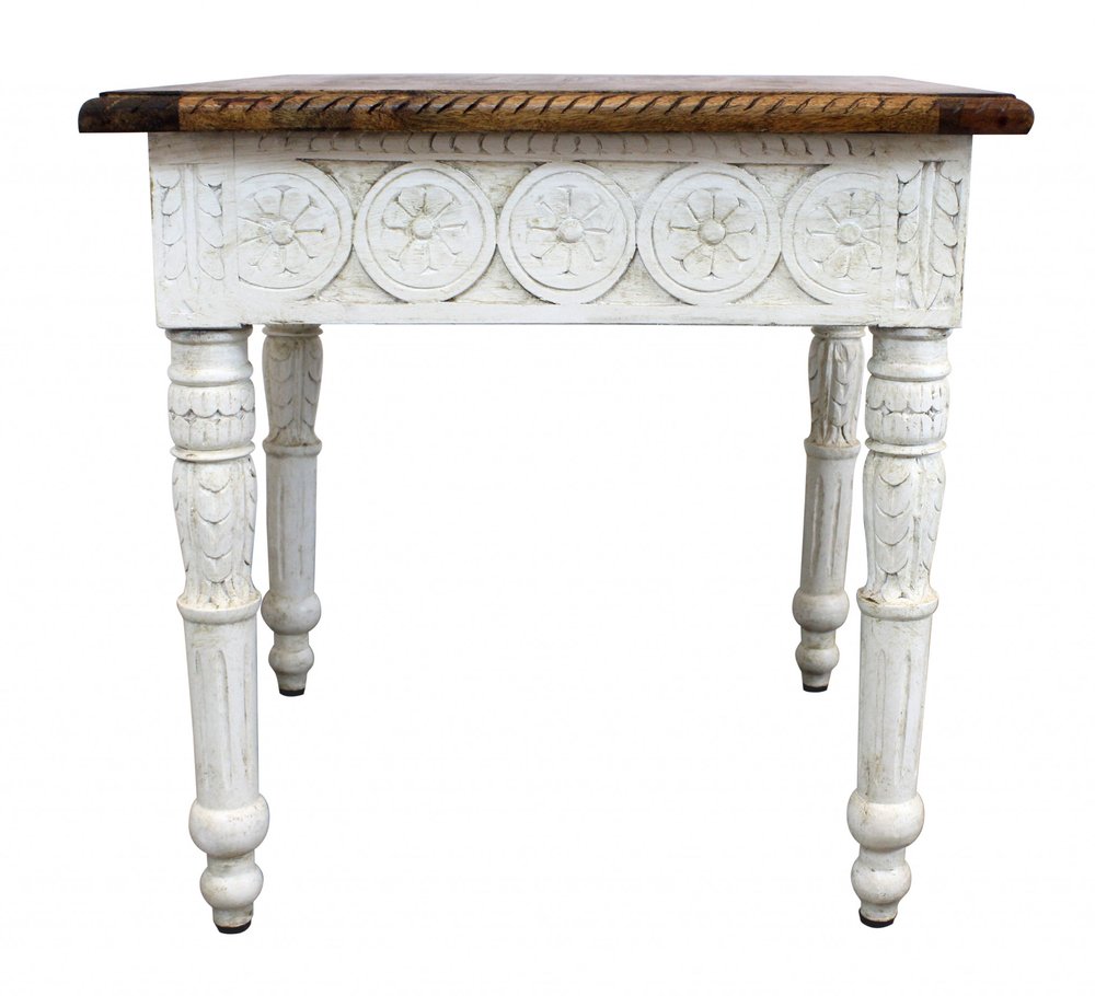 Ivory and Brown Distressed Solid Wood Square End Table - 24-inch