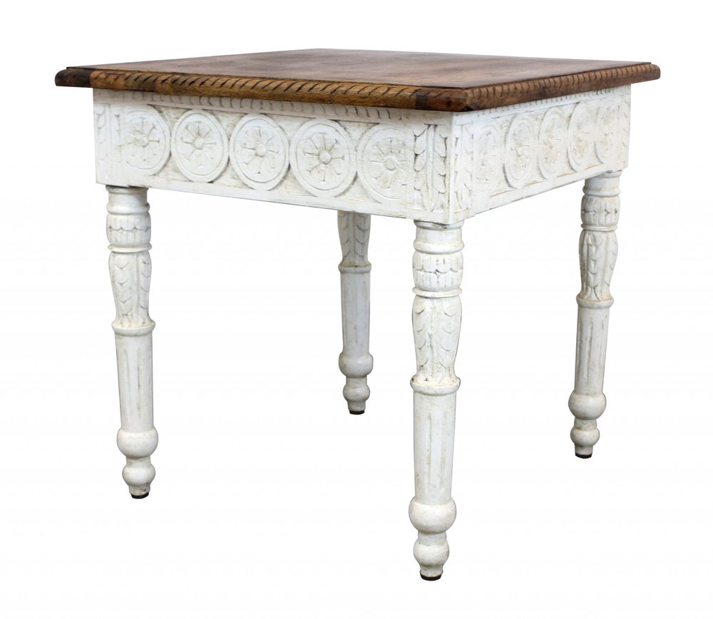 Ivory and Brown Distressed Solid Wood Square End Table - 24-inch