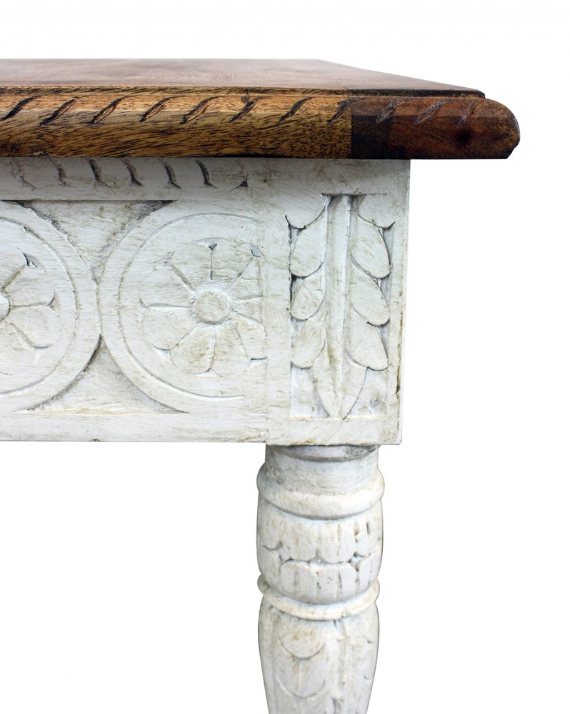 Ivory and Brown Distressed Solid Wood Square End Table - 24-inch