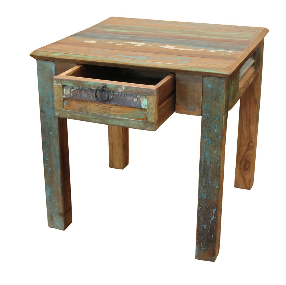 Brown Solid Wood Square End Table with Drawer - 24-inch
