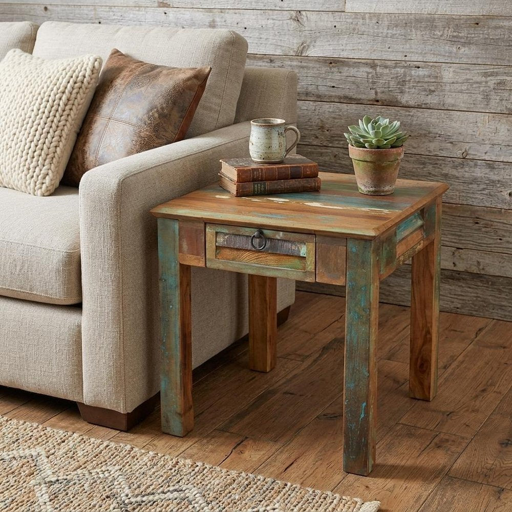 Brown Solid Wood Square End Table with Drawer - 24-inch