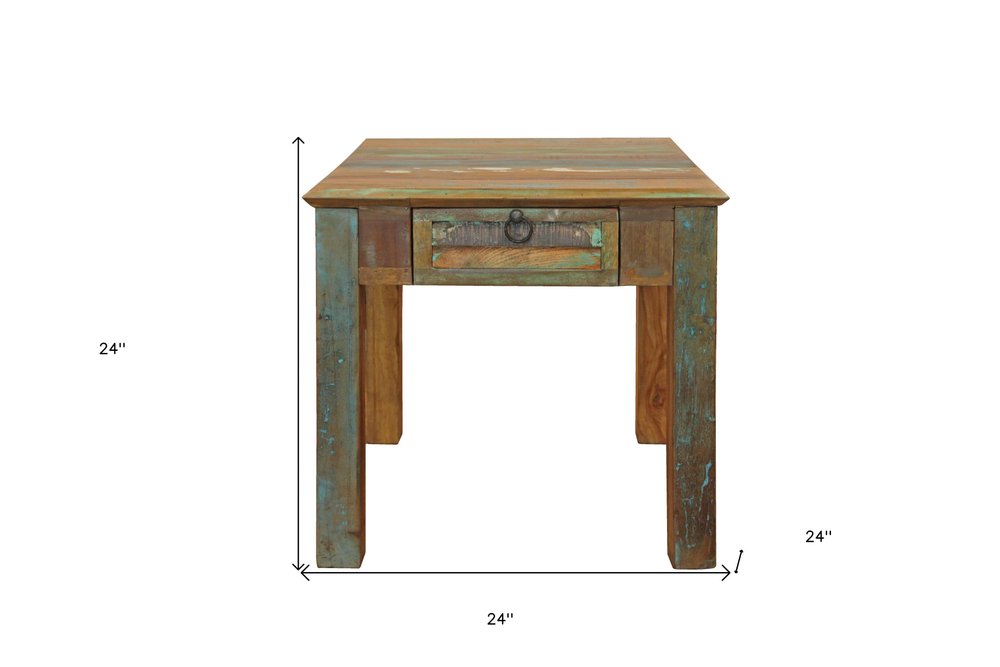 Brown Solid Wood Square End Table with Drawer - 24-inch