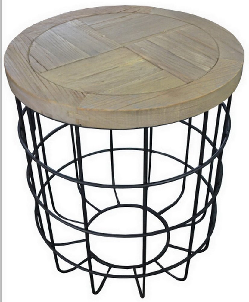 Natural and Black Solid Wood and Iron Round Frame End Table - 24-inch