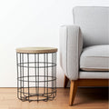 Natural and Black Solid Wood and Iron Round Frame End Table - 24-inch