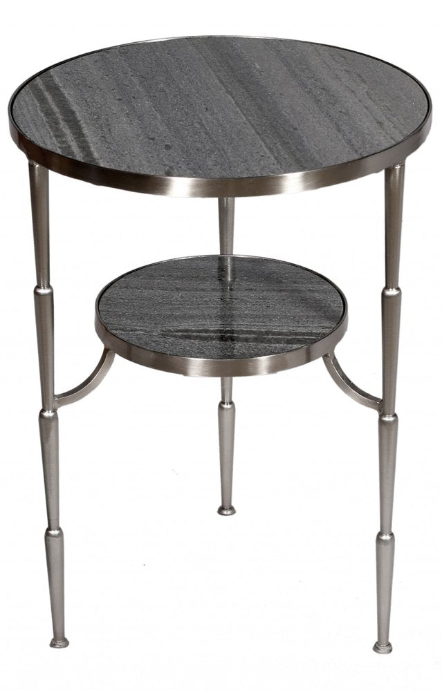 Nickel Marble and Iron Round End Table - 22-inch