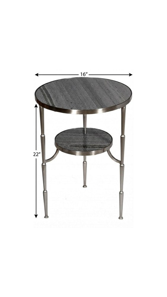 Nickel Marble and Iron Round End Table - 22-inch
