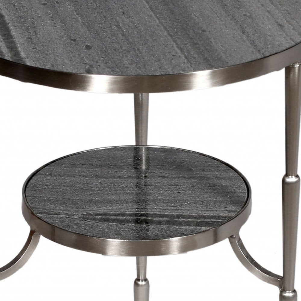 Nickel Marble and Iron Round End Table - 22-inch