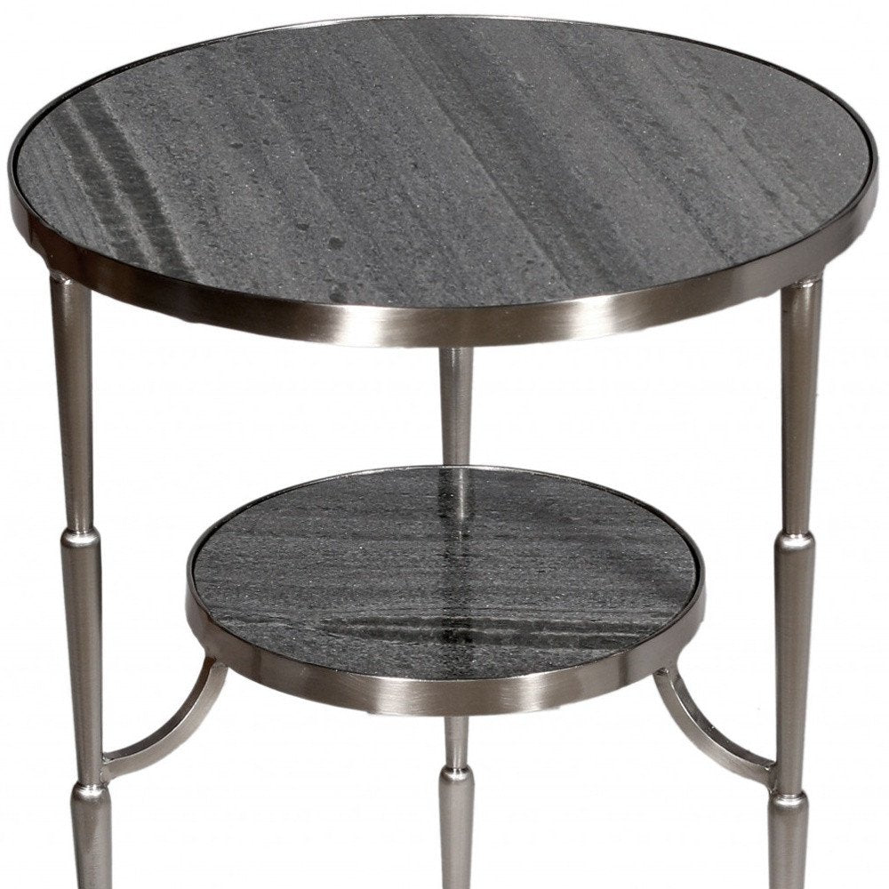 Nickel Marble and Iron Round End Table - 22-inch