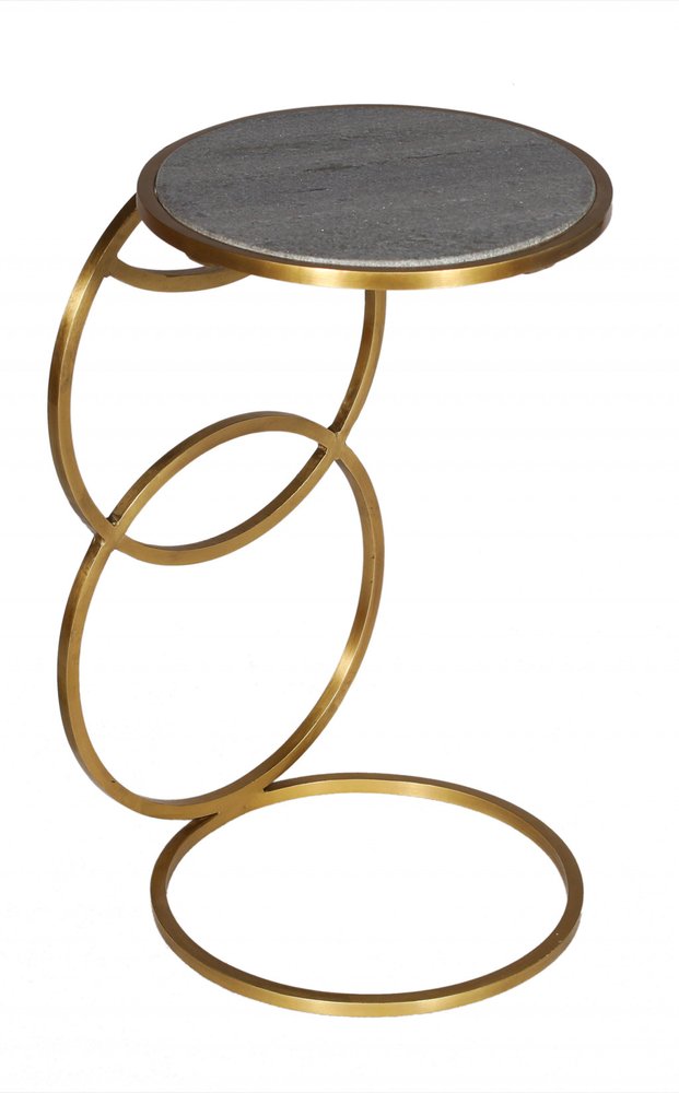 Gold and Gray Marble and Iron Round End Table - 21-inch