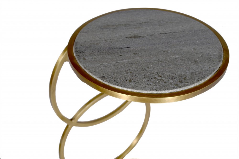 Gold and Gray Marble and Iron Round End Table - 21-inch