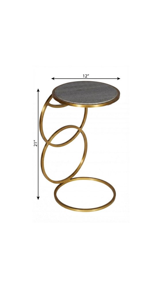 Gold and Gray Marble and Iron Round End Table - 21-inch