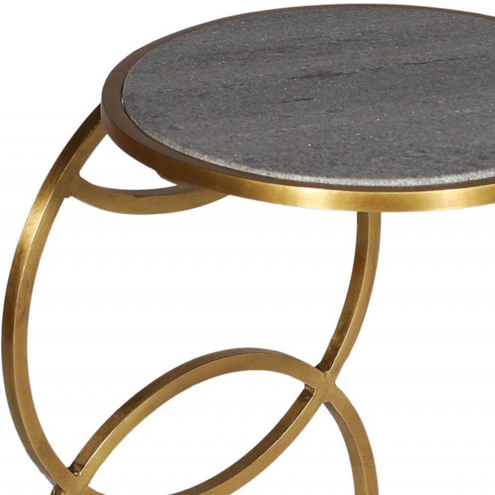 Gold and Gray Marble and Iron Round End Table - 21-inch