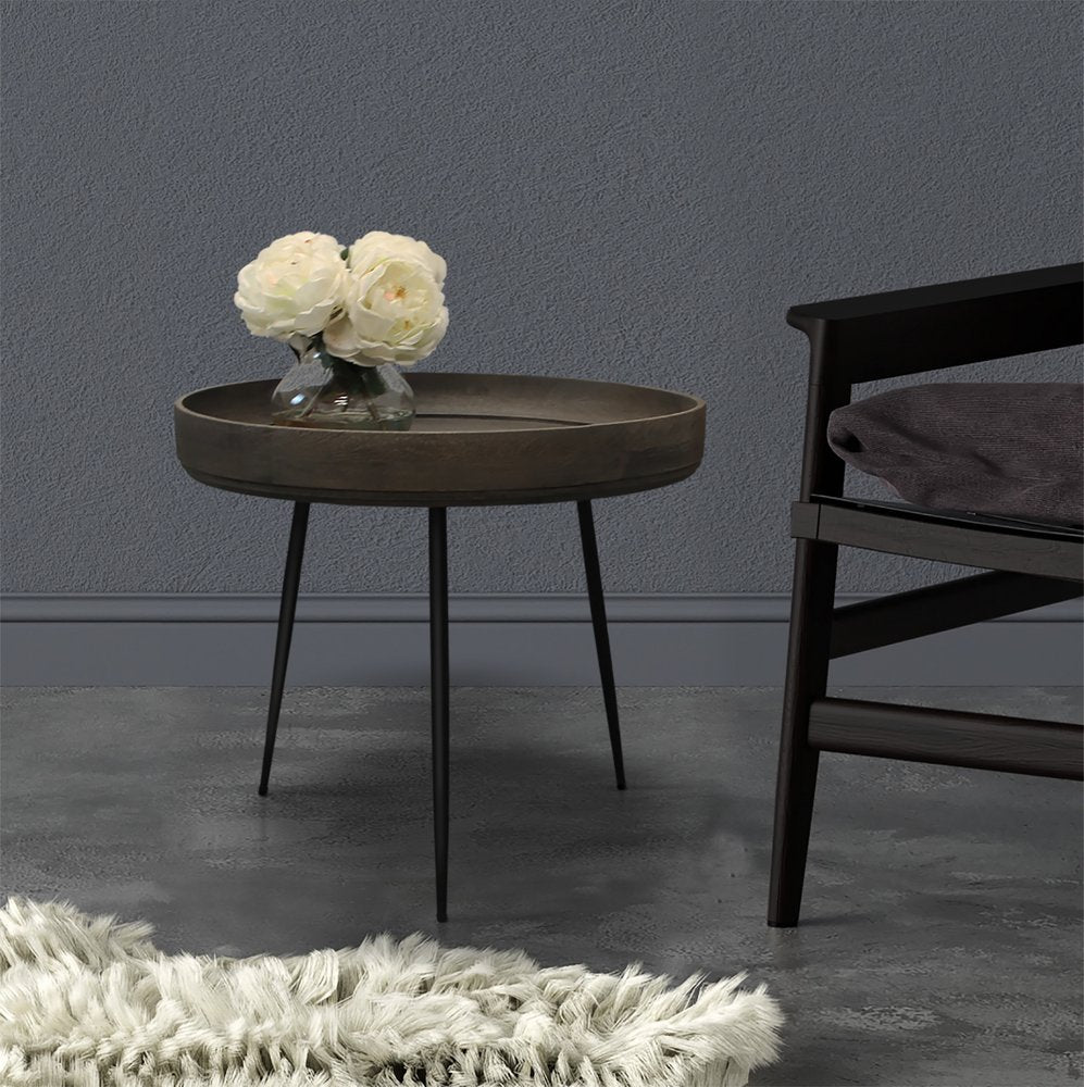Black and Gray Solid Wood and Iron Round End Table - 18-inch