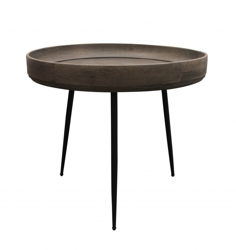 Black and Gray Solid Wood and Iron Round End Table - 18-inch