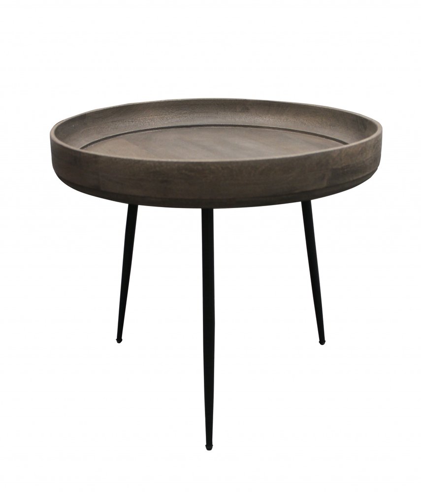 Black and Gray Solid Wood and Iron Round End Table - 18-inch