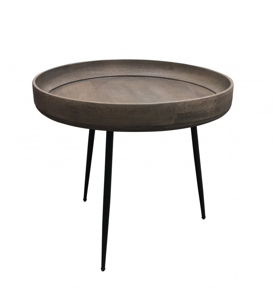 Black and Gray Solid Wood and Iron Round End Table - 18-inch