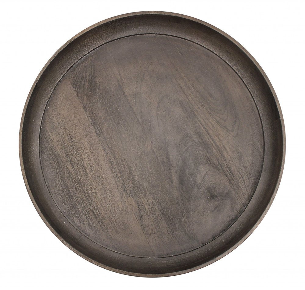Black and Gray Solid Wood and Iron Round End Table - 18-inch