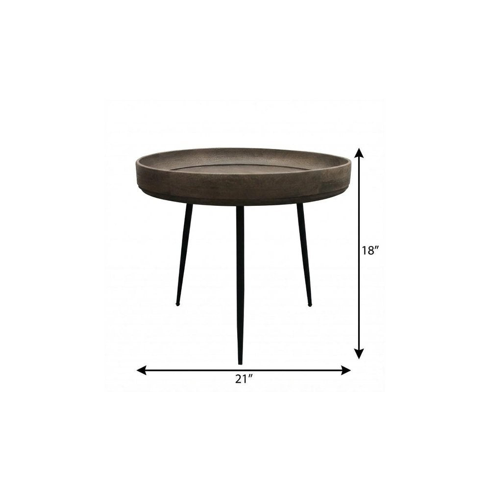 Black and Gray Solid Wood and Iron Round End Table - 18-inch
