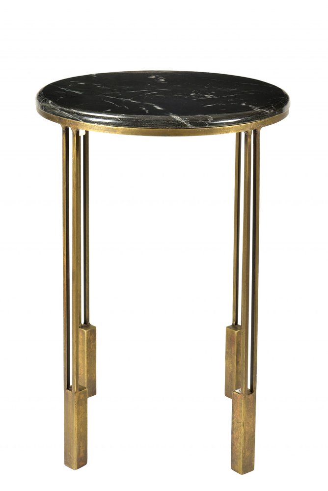 Gold and Black Marble and Iron Round End Table - 23-inch