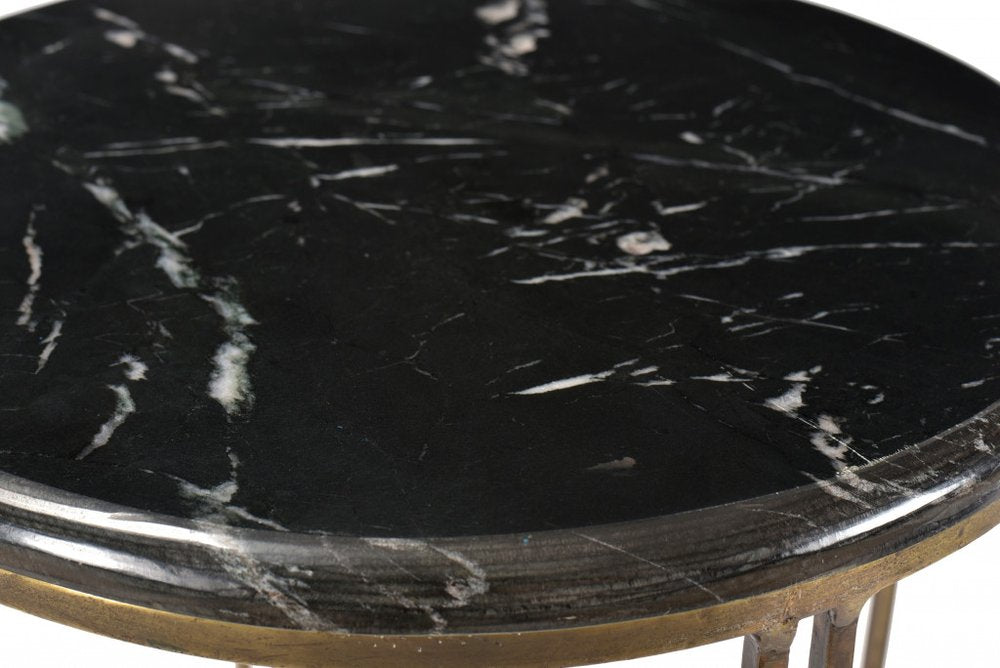 Gold and Black Marble and Iron Round End Table - 23-inch