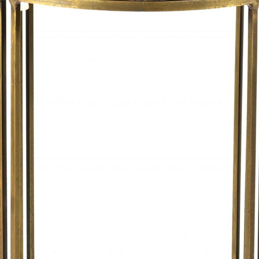 Gold and Black Marble and Iron Round End Table - 23-inch