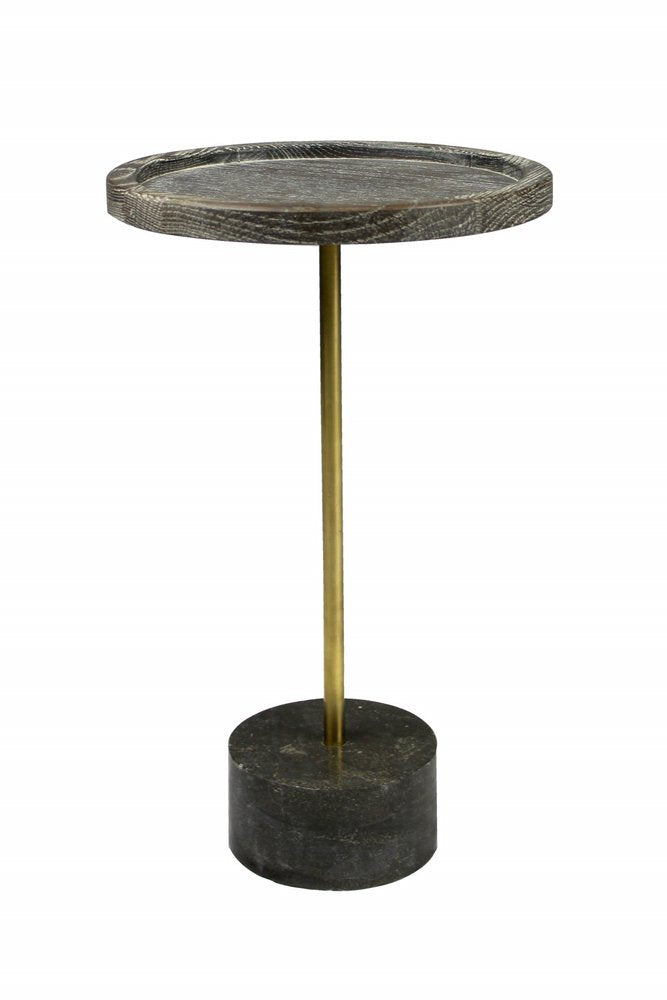 Black and Brown Solid Wood and Marble Round End Table - 20-inch