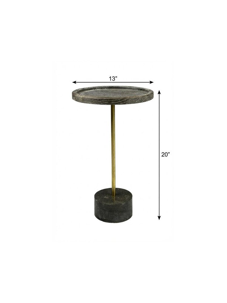 Black and Brown Solid Wood and Marble Round End Table - 20-inch