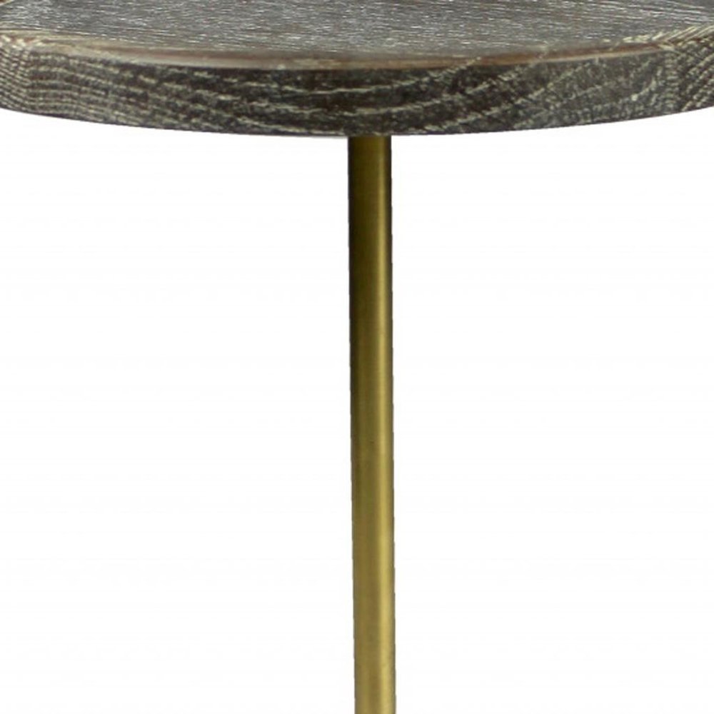 Black and Brown Solid Wood and Marble Round End Table - 20-inch