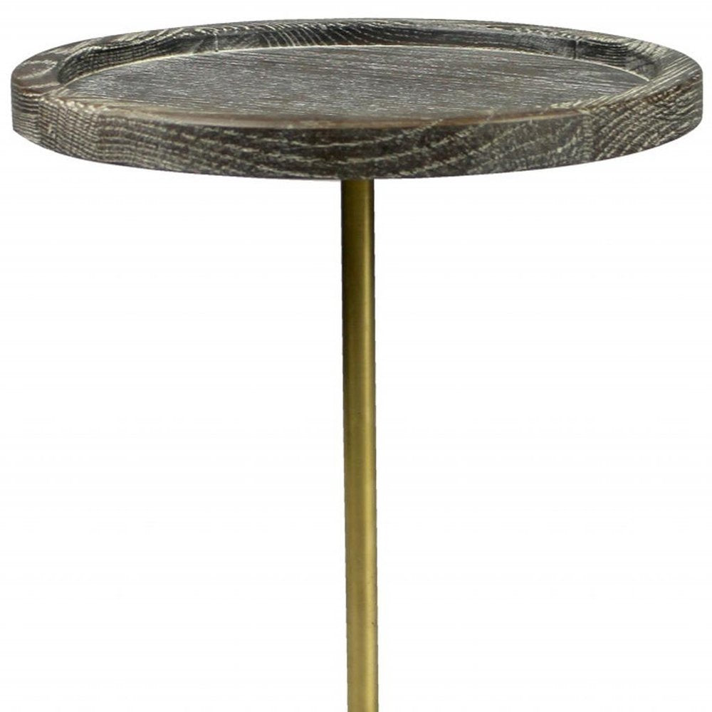 Black and Brown Solid Wood and Marble Round End Table - 20-inch