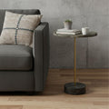 Black and Brown Solid Wood and Marble Round End Table - 30-inch