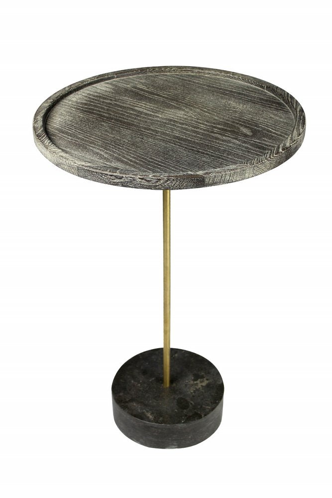 Black and Brown Solid Wood and Marble Round End Table - 30-inch