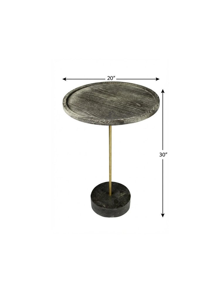 Black and Brown Solid Wood and Marble Round End Table - 30-inch