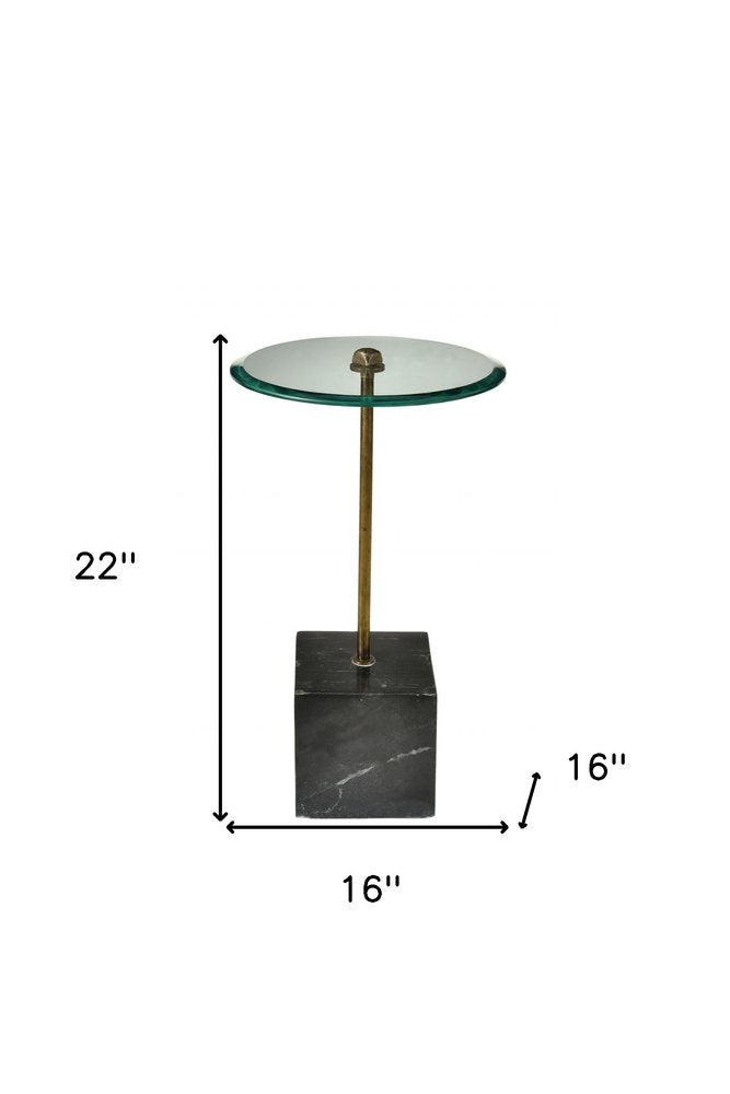 Black and Clear Glass Round End Table - 22-inch