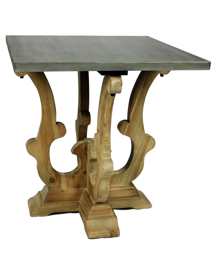 Natural Brown and Gray Metal and Solid Wood Square End Table - 24-inch