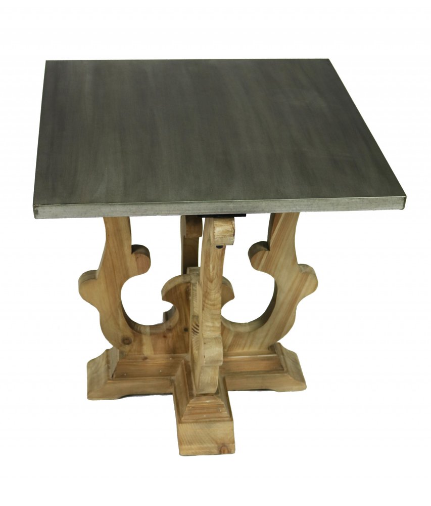 Natural Brown and Gray Metal and Solid Wood Square End Table - 24-inch