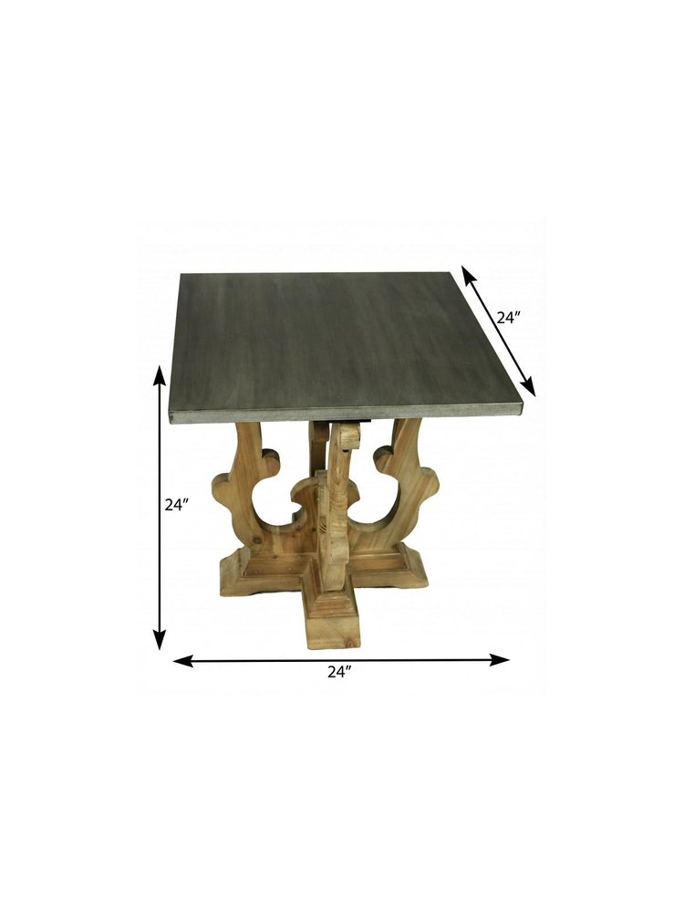 Natural Brown and Gray Metal and Solid Wood Square End Table - 24-inch