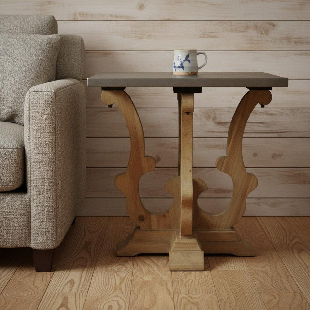 Natural Brown and Gray Metal and Solid Wood Square End Table - 24-inch