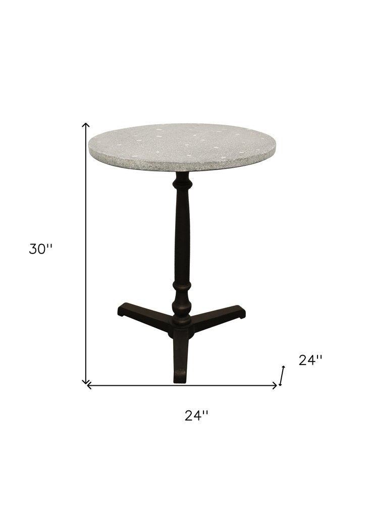 Gray and Black Stone and Iron Round Dining Table - 24-inch
