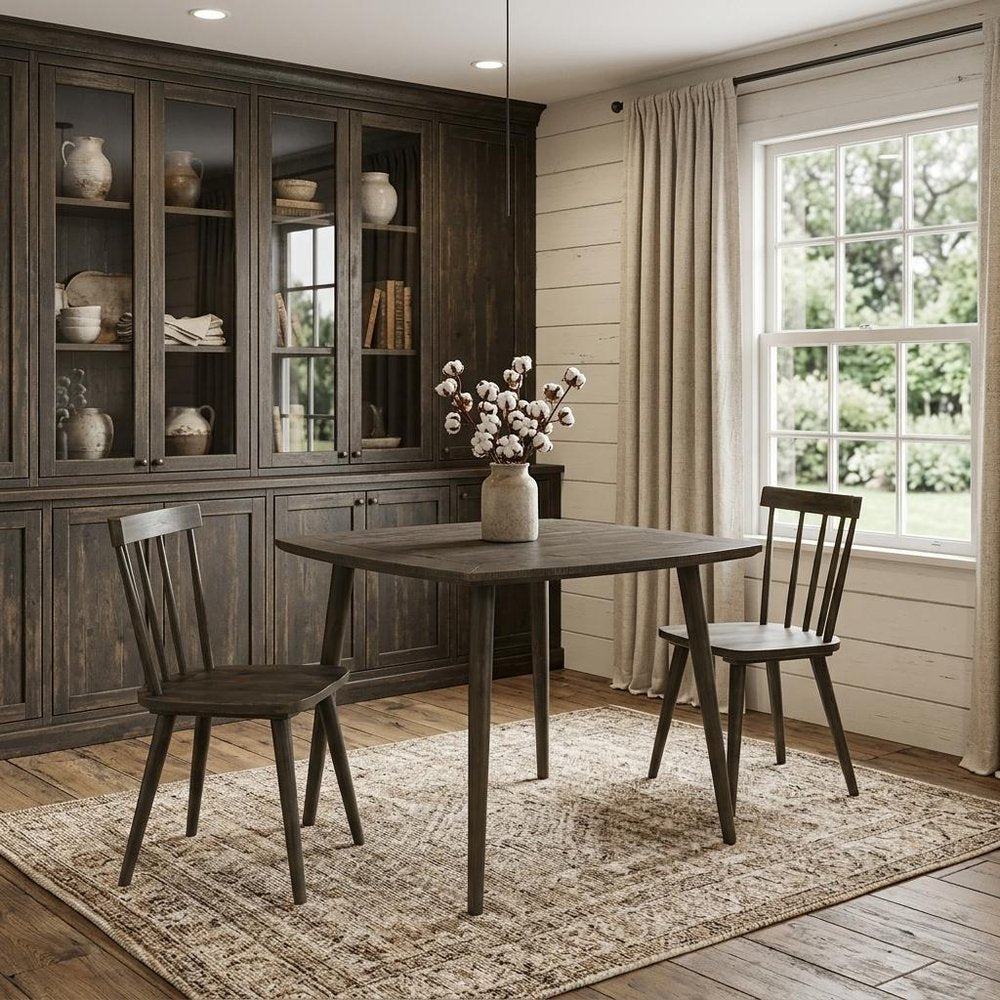 Brown Square Solid Wood and Metal Dining Table - 36-inch