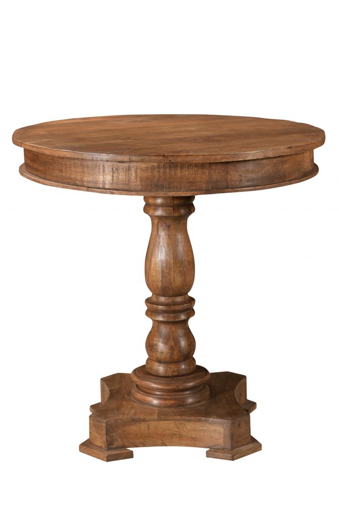 Wood Brown Rounded Solid Wood Pedestal Base Dining Table - 30-inch