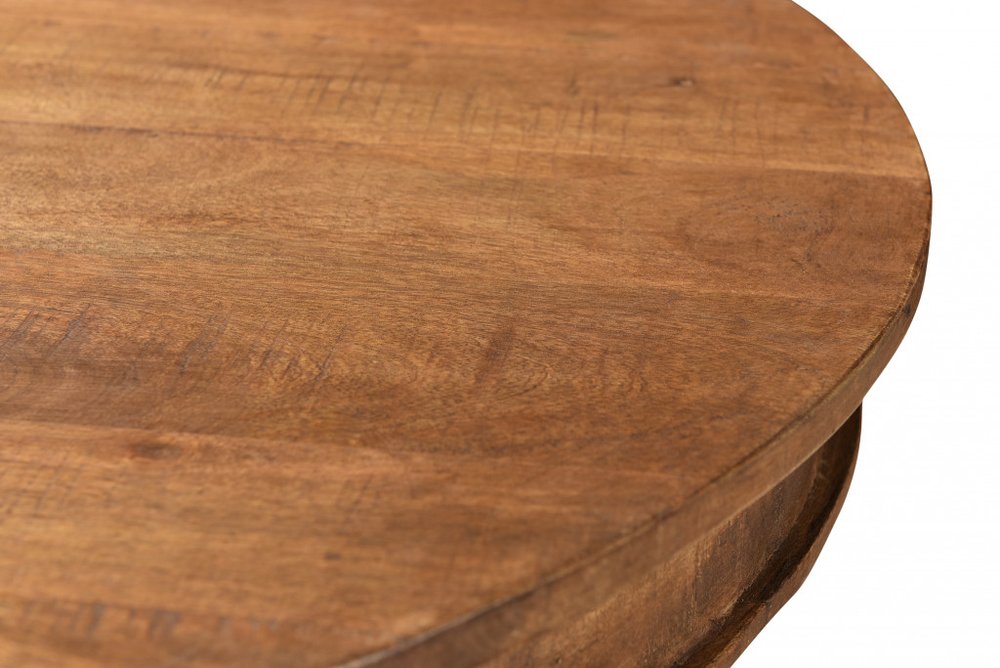 Wood Brown Rounded Solid Wood Pedestal Base Dining Table - 30-inch