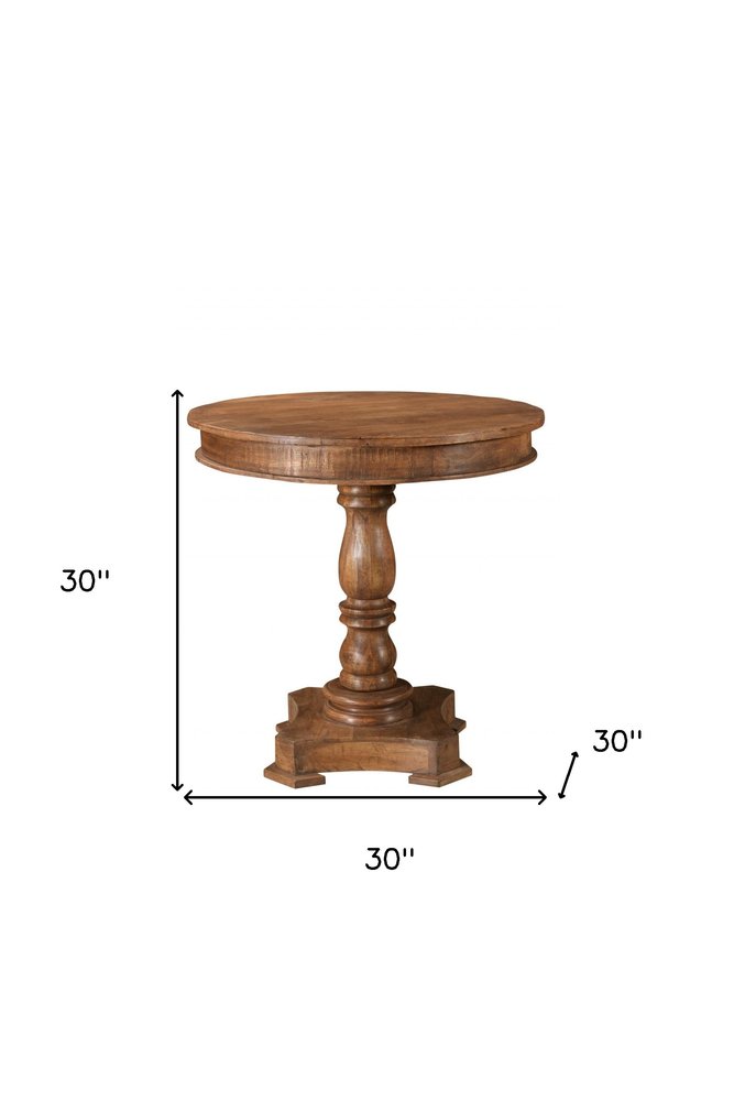 Wood Brown Rounded Solid Wood Pedestal Base Dining Table - 30-inch