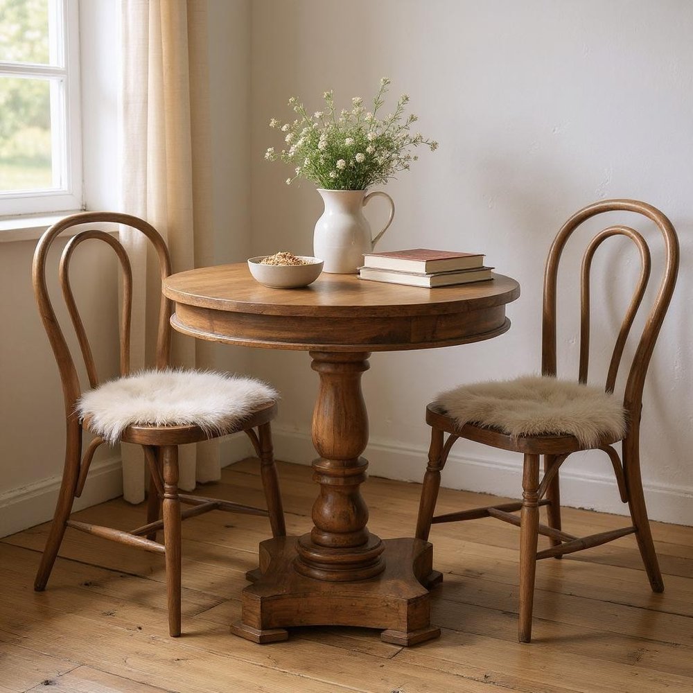 Wood Brown Rounded Solid Wood Pedestal Base Dining Table - 30-inch