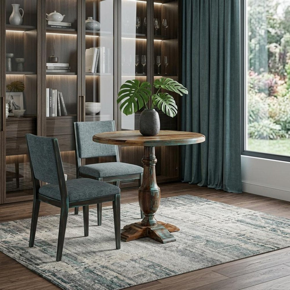 Brown Rounded Solid Wood Pedestal Base Dining Table - 36-inch