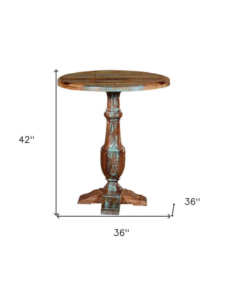 Brown Rounded Solid Wood Pedestal Base Dining Table - 36-inch