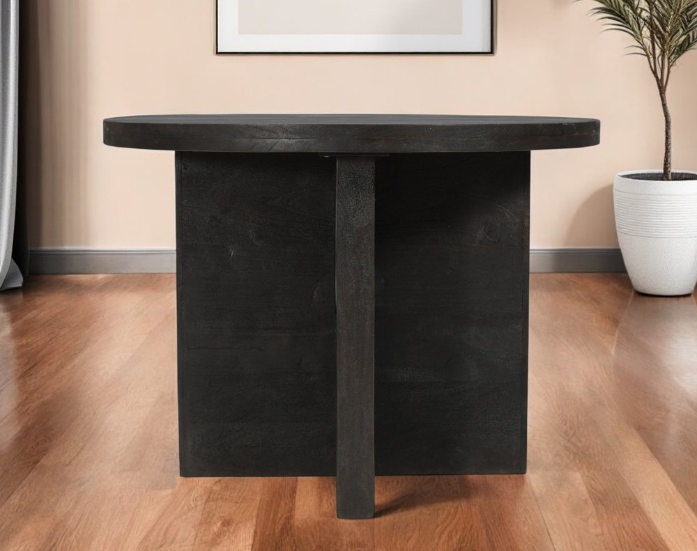 Deep Taupe Rounded Solid Wood Pedestal Base Dining Table - 48-inch