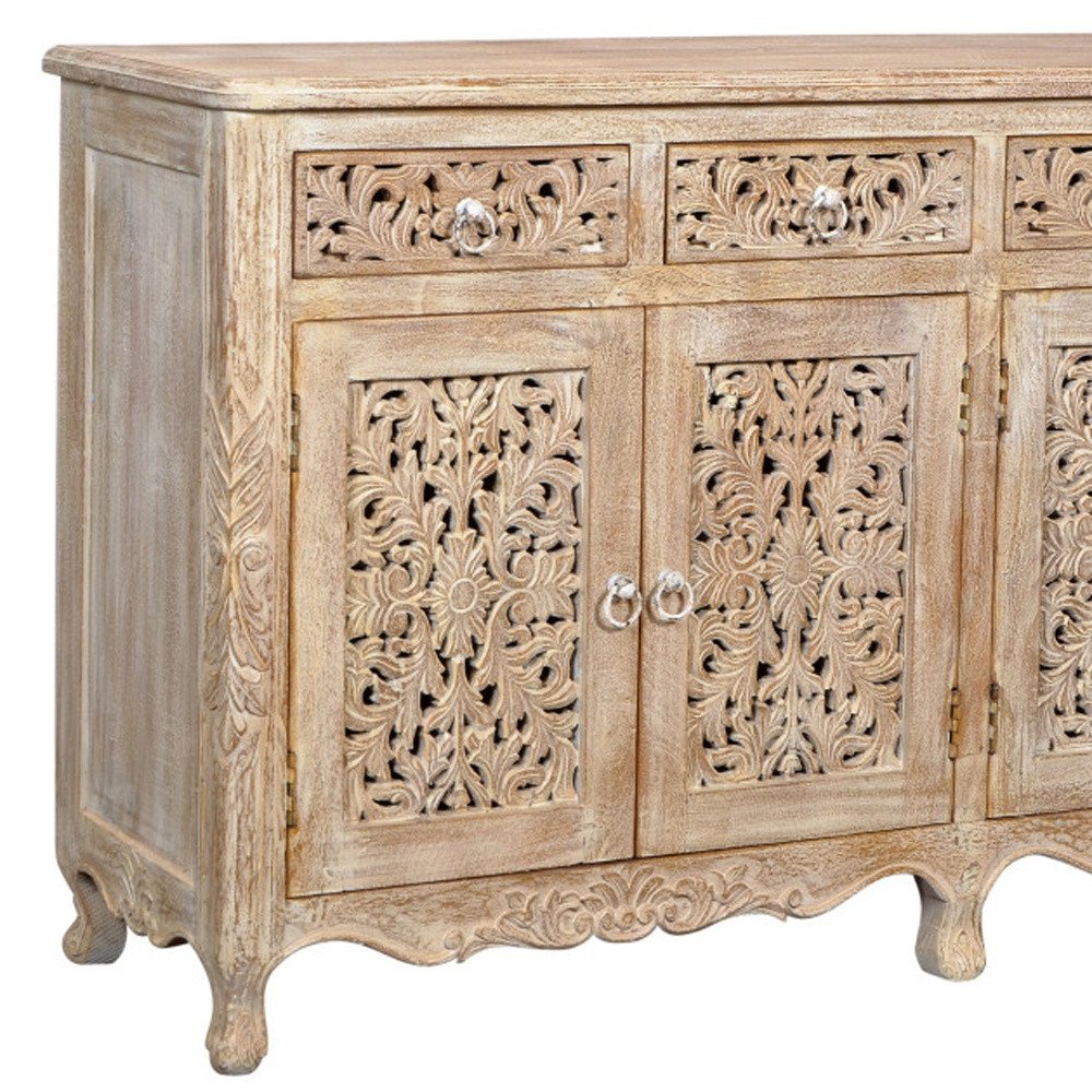 Light Brown Solid Wood Four Drawer Buffet Table with Four Doors - 66-inch